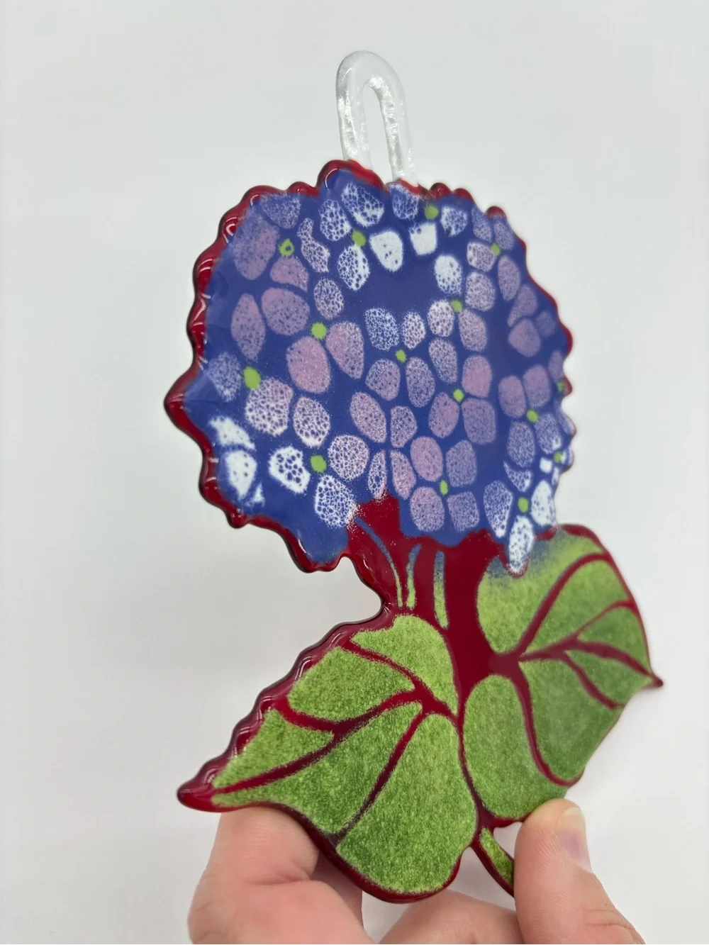 Hand Blown Glass Hydrangea Flower Suncatcher Purple Whimsical Boho Cottagecore